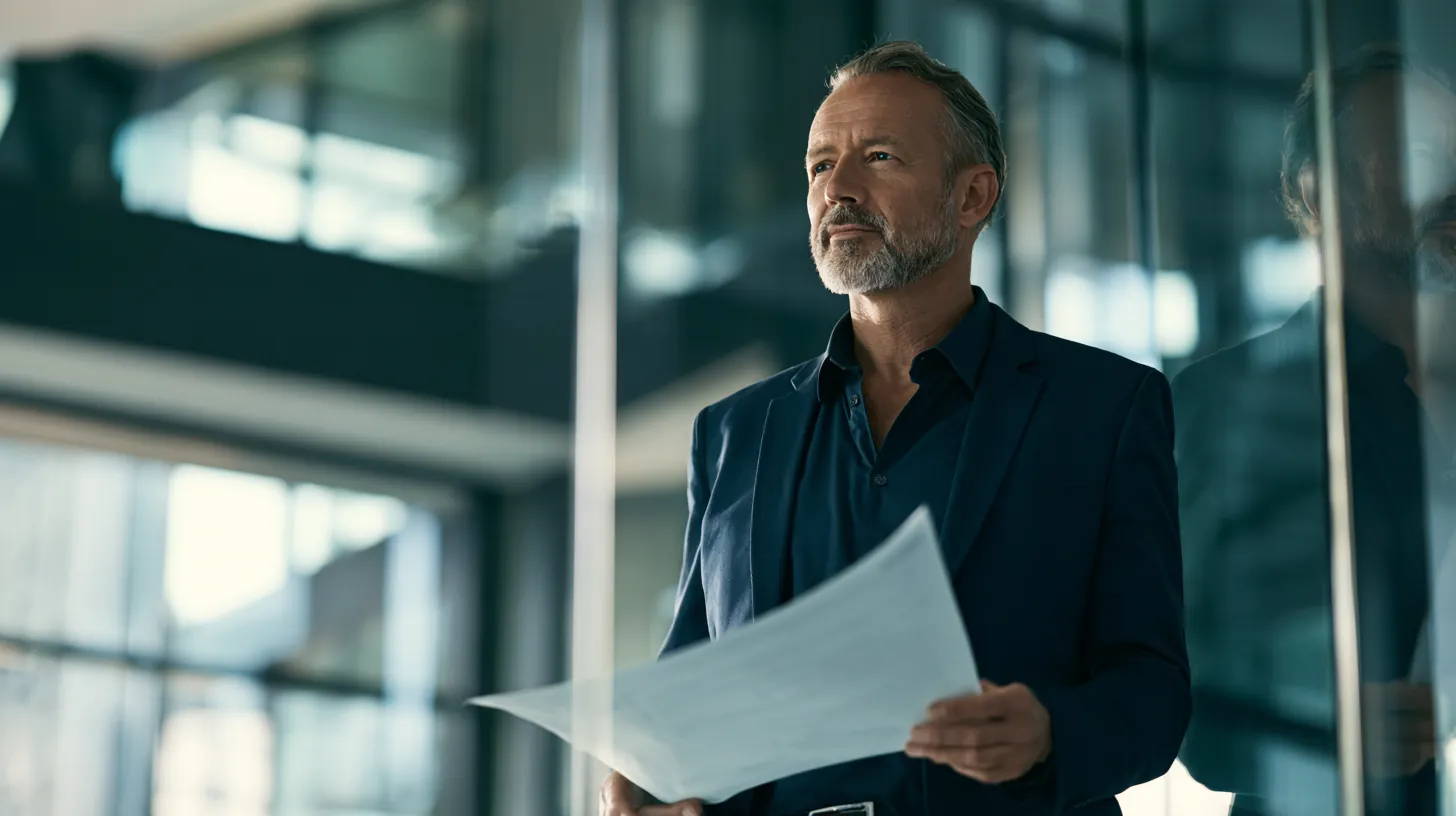 Man holding a single consolidated loan document in a bright office