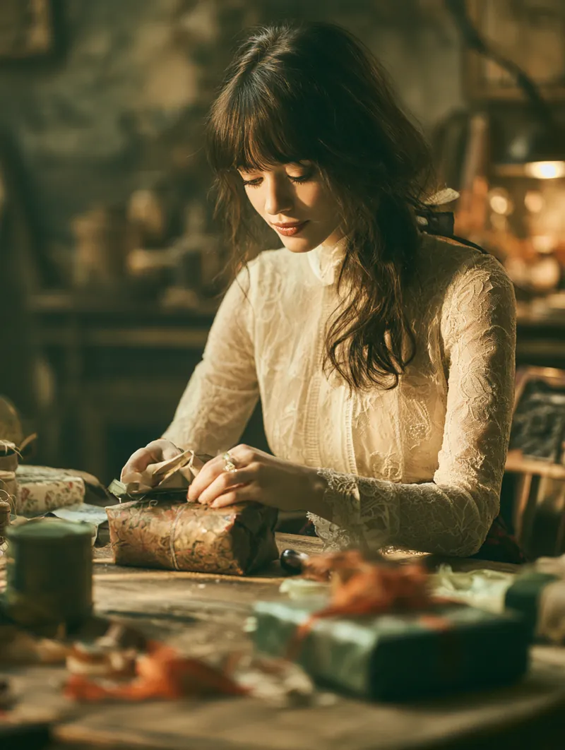 Woman preparing holiday gifts purchased on a planned seasonal budget