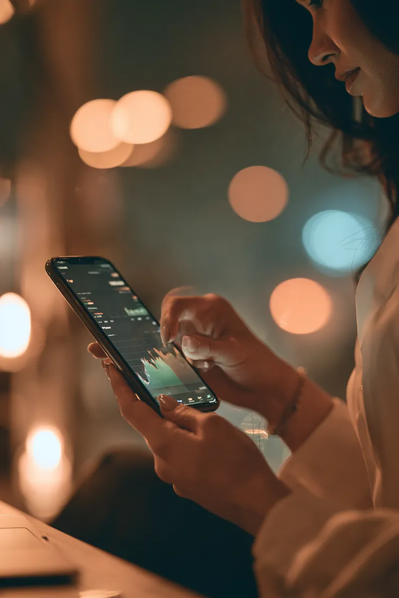 Hands checking a personal loan account dashboard on a smartphone