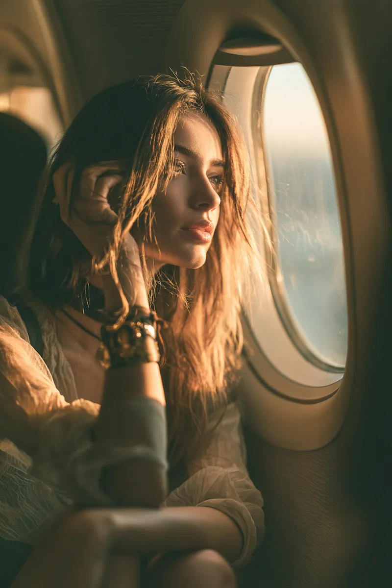 Traveler at an airplane window on a vacation financed with a personal loan